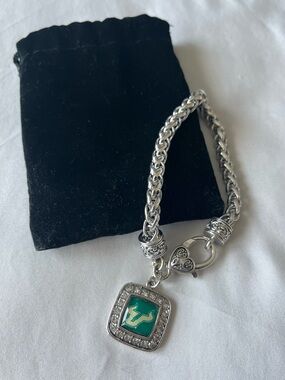 USF University of South Florida Silver and Green Charm Bracelet